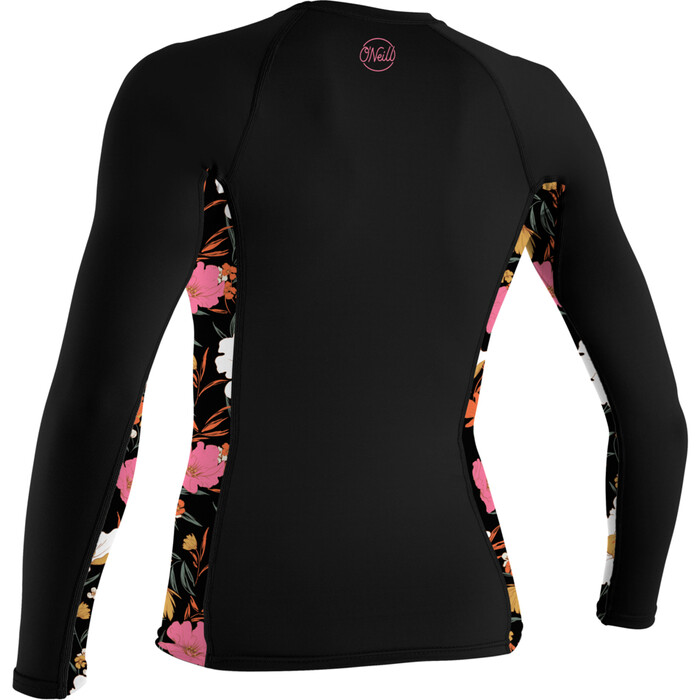 2024 O'Neill Womens Side Print Long Sleeve Rash Guard 5406S - Black / Bluemchen